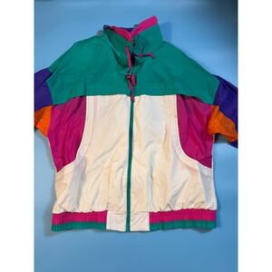 EB Sport Windbreaker Jacket Womens Colorblock Neon Full Zip Retro Streetwear